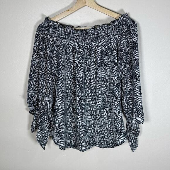 NWT MICHAEL Michael Kors Off the Shoulder Micro Print Black Large - Picture 1 of 8